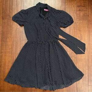 Betsy Johnson Chiffon Polka Dot Navy Dress with Neck Tie, Work to Party, Size 4